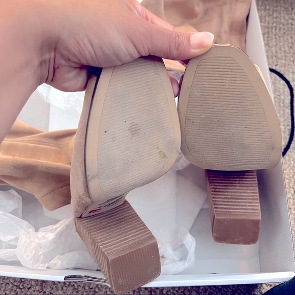 NWT Aldo Winker Boots Over the Knee Tan Cream Beige Suede Size 6 chunky heel - Picture 6 of 6